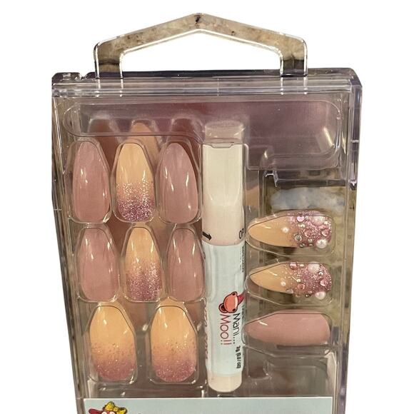 Ms. Moo Nails Instanails Glue On Nude Pink Gold Embellished Tik Tok NEW‎ - Picture 2 of 3